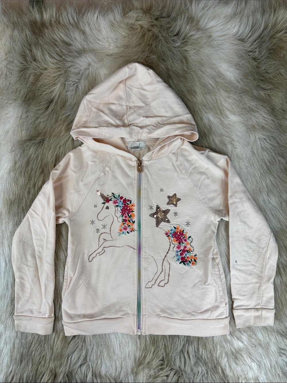 Peek Girls Unicorn Butterfly Sequin Floral Zip Hoodie Size 6/7
